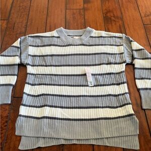 NWT SO STRIPED GREY AND WHITE SWEATER
